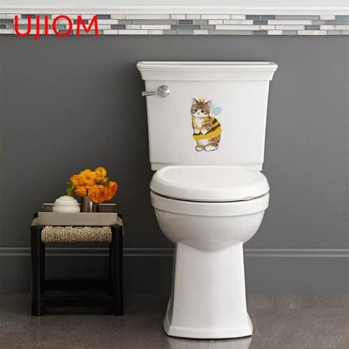 UJIOM Cute Cat Toilet Sticker Refrigerator Computer Bedroom Decor Waterproof Wall Stickers Bedroom Accessories Decorative Decals