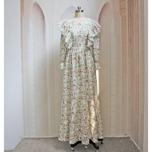 2021 New Small Fresh Floral Folds Fashion Round Neck Middle Eastern Muslim Sweet Girl Ethnic Style Ladies Long Skirt Kebaya