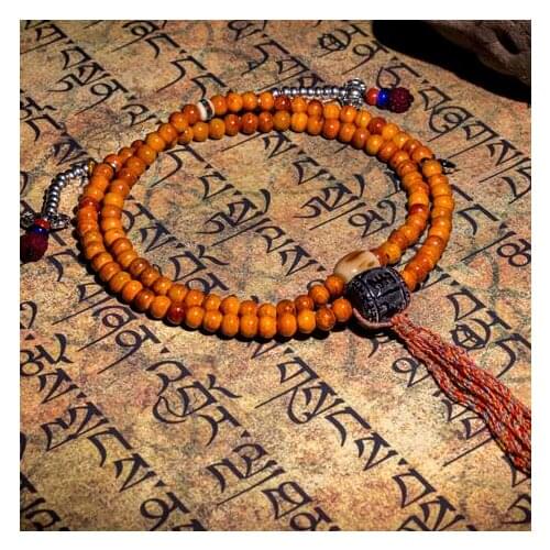 NEW! Tibetan Mala Old Yak Bone 108 Beads Mala Buddhist Prayer Beads 108 Rosary Beads