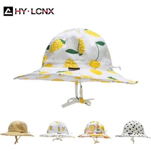 Summer Child Cotton Breathable Cartoon Printing Fashion Sun Bucket Hat Boys Girls Outdoor Travel Folding Fisherman Hat