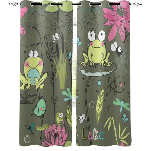Frog Lotus Leaf Flower Fish Pond Blackout Curtains For Living Room Bedroom Window Treatment Blinds Drapes Kitchen Curtains