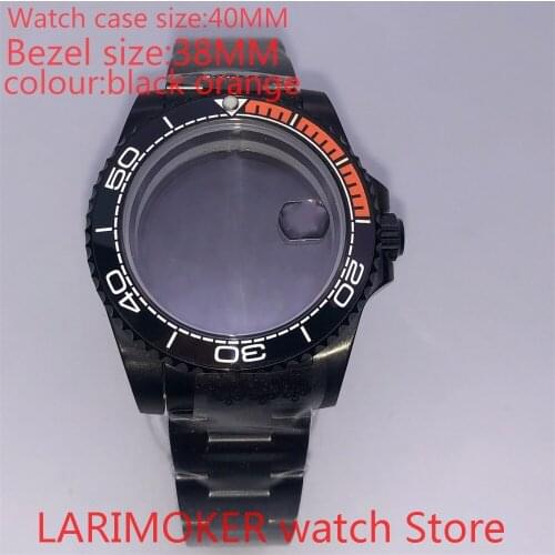 Suitable for NH35 NH36 Miyota 8215 40mm 904L stainless steel housing, sealed black back cover, with rotating bezel black orange