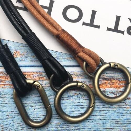Genuine Leather Neck Lanyard strap for mobile phone keys work id card badge holder DIY Hang Rope Key Ring Chain