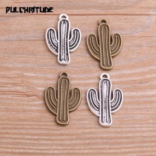 20pcs 16*26mm Metal Alloy Two Color Cactus Charms Plant Pendants For Jewelry Making DIY Handmade Craft