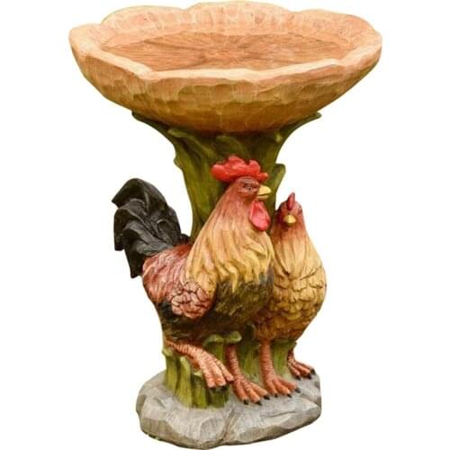Resin Rooster And Chicken Birdbath Resin Garden Yard Lawn Ornament Garden Decoration Outdoor Fuente De Agua Fontaine