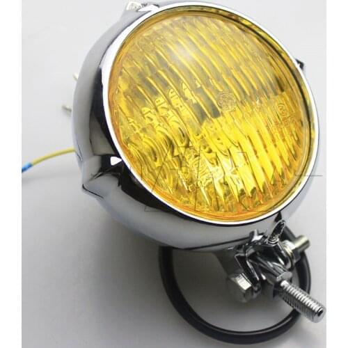 Polished Vintage Bates Style Head Light Yellow Light Lamp Headlight For Harley Bobber Chopper