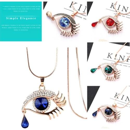 Retro Pendant Necklace Halloween Cuban Link Jewelry Goth Sweater Chain Luxury for Women Crystals Eye Necklace Gift Girl Drop Emo