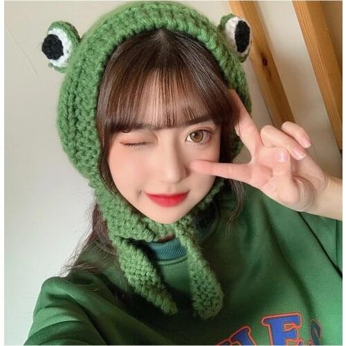 Lovely Christmas Frog Hat Beanies Knitted Winter Hats Solid Hip-hop Skullies Knit Bonnet Cap Costume Accessory Gifts Warm Winter