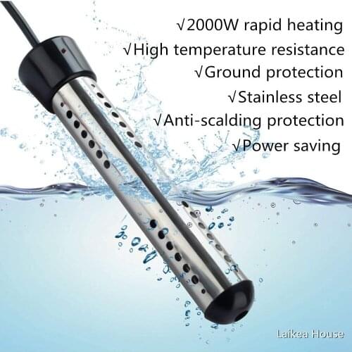 US Plug 1500W Immersion Heater With Thermostat And Auto Shutoff Stainless Steel Guard Submersible Heater Rapid Heating In Minute