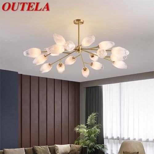 OUTELA Hanging Chandelier Brass Modern LED Pendant Light Fixtures Luxury Decorative For Home Living Room Bedroom Villa