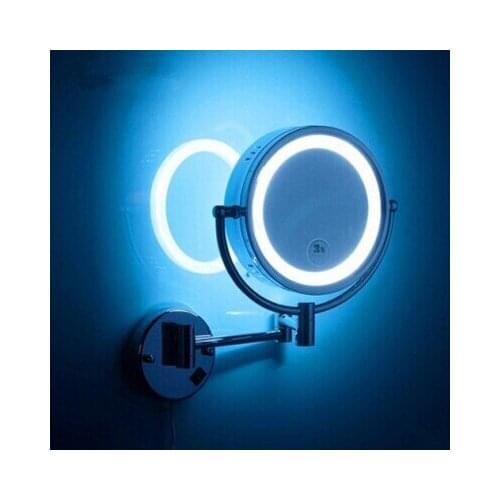 LED brass cosmetic mirror wall mounted bathroom beauty mirror double faced retractable makeup mirror folding mirror with led