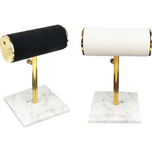 T bar Bracelet Chain Watch Holder Rack Marble Base Jewelry Display Stand Rack, 17-24cm Height Adjustable