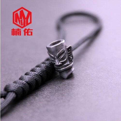 Dark Version Of Easter Island Stone Portrait Paracord Brass Knife Bead EDC Pendant