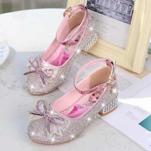 Disney Cartoon Shoes For Girls Hot Frozen Elsa Princess Party Shoes With Rhinestone Children Party Dress Shoes Low Heel Sandals