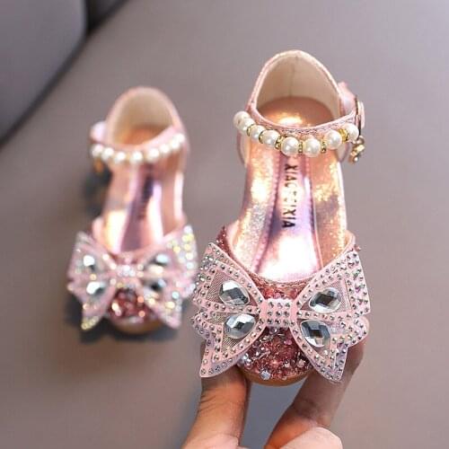 Girl Shoes Spring Little Girl Rhinestone Bow Tie Baby Shoes Summer Sandals Childrens Princess Shoe Fashion New 2021
