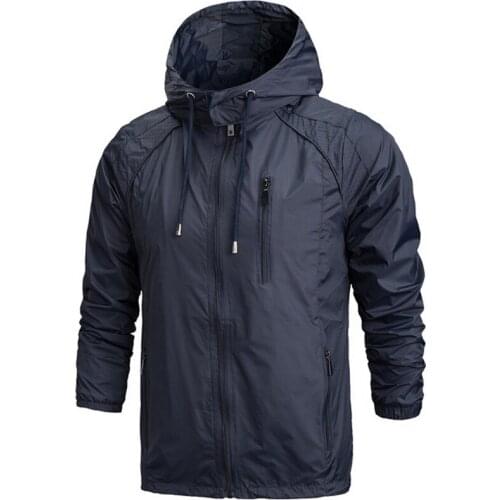 Outdoor Sportwear men Sun protection Hooded jacket Spring Autumn Thin Double layer coat male Solid color zip outwear Windbreaker