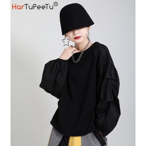Spring Women Puff Long Sleeve T Shirt 2021 Solid Basic Pullover Tops Elegant Cotton Blend Oversized Loose Tee Shirts Streetwear