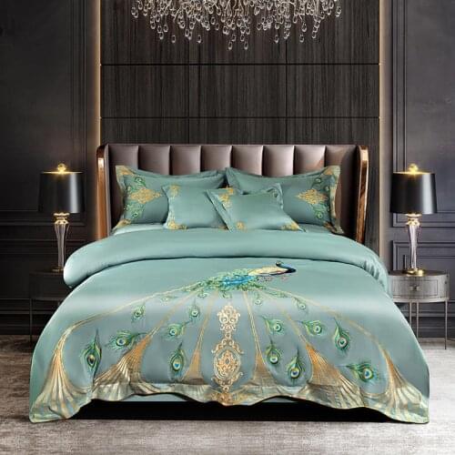 Vintage Chic Peacock Embroidery Comforter Cover US Queen King Oversize 800TC Egyptian Cotton Soft Bedding Bed Sheet Pillowcases