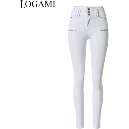 LOGAMI High Waist White Skinny Jeans Woman Slim Elatic Pencil Jeans For Women