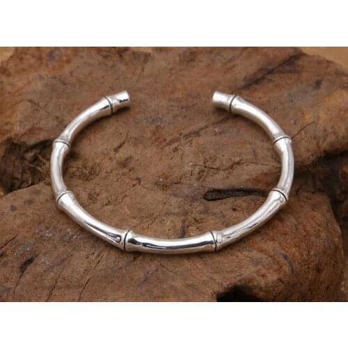 Solid 925 sterling Silver bamboo mom gift women cuff bracelet bangle jewelry A5048