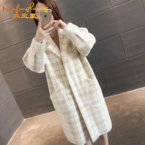 2021 Mid-length Sweater Autumn and Winter New Non-shedding Imitation Mink Velvet Jacket Womens Knit Sweater Cardigan Loose Coat