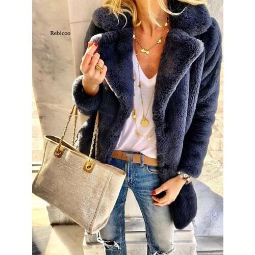 Womens Faux Fur Coat Going out Fall & Winter Long Coat Regular Fit Jacket Long Sleeve Solid Colored Red Navy Blue