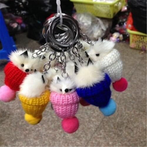 10pc Pom Fox Furx Cute Key Chain Woman Bag Charms Car Furry Keychain Female Key Ring Small Fox Shape Keyring Jewelry Man Trinket