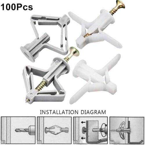 100pcs Plastic Nylon Plane Type Expansion Bolt for Hollow Brick Wood Gypsum Board Hollow Wall Drywall Anchor Plastic Plug Dowel