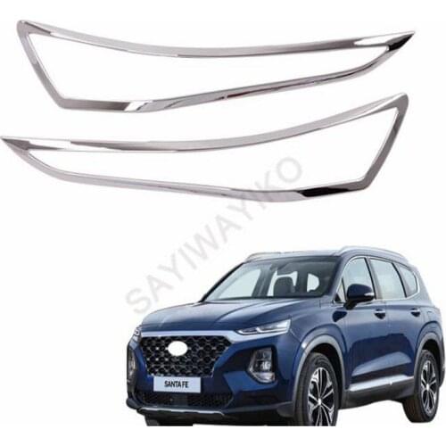 ABS Chrome Front Lamp Cover Headlight Frames Protector Auto Accessories 2Pcs For Hyundai Santa Fe ix45 2019 2020