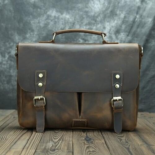 2020 Fashion Mens briefcase business shoulder bag genuine leather handmade handbag designer bags in genuine leather