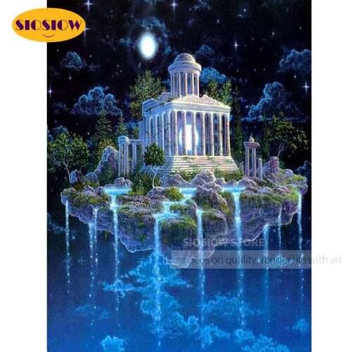 5d Diamond Embroidery Scenery 3d Diamond Painting Fantasy Building Waterfall Full Round Square Picture Of Rhinestones Decor Home