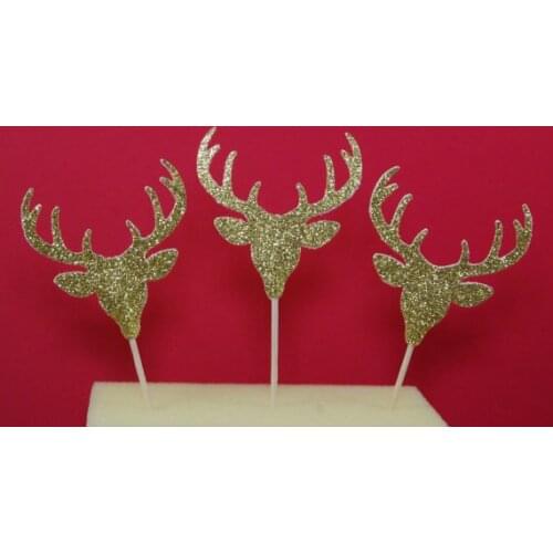 Glitter Deer Head With Antlers Cupcake Toppers Engagement Party Bachelorette birthday Wedding Bridal Shower Night food picks