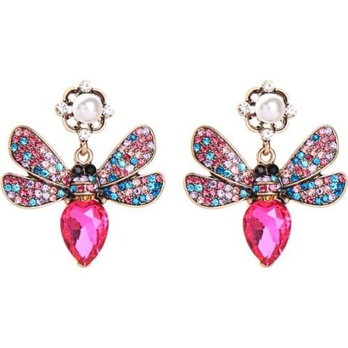 Bling Bling Pave Crystals Full Rhinestone Honey Bee Crystals Dangle Drops Earrings