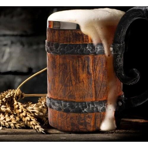 500ml Creative Double Walls Big Drinking Cup Metal Insulated Thermal Simulation Wooden Barrel Stainless Steel Liner Beer Mug