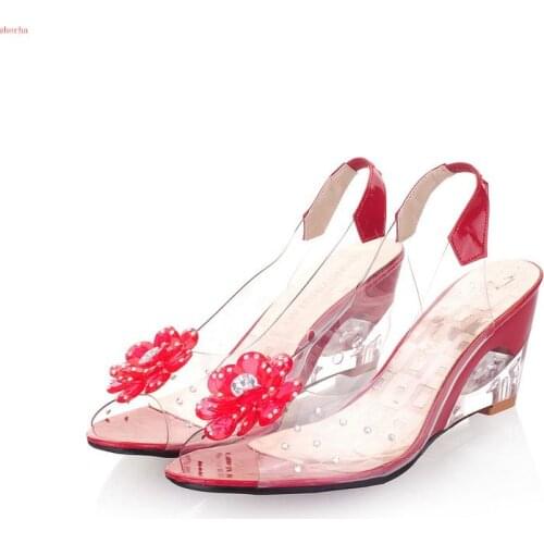 Fashion classic Womens large Fashion Summer Rhinestone Flower wedge High Heels Casual Jelly Shoes Woman Sandals womens shoes