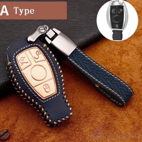 Car key case cover fob keychain Genuine leather bag for mercedes benz series e300l c260l c200l gla glc glb200 a180 A C E class