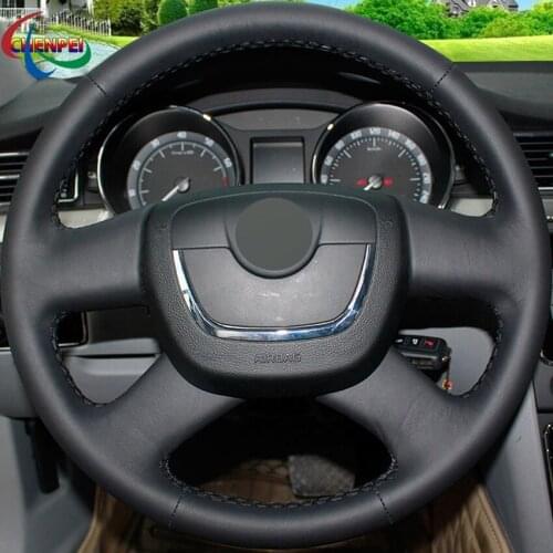 DIY Black Leather Steering Wheel Cover For Skoda Octavia Yeti Superb 2008-2013 Citigo Roomster Fabia 2009-2012 Car Accessories
