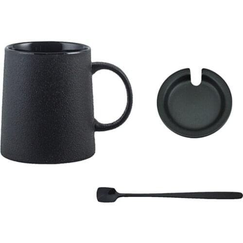 Black Retro Coffee Cup With Lid European Style Frosted Personality Ceramic Mug Stoneware Milk Tea Cup