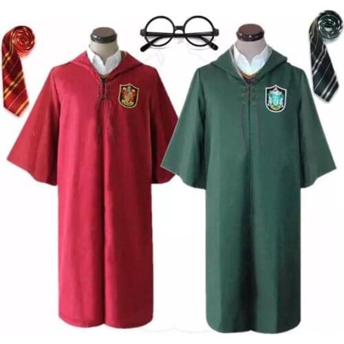 Unisex Quidditch Robe Clothes Men Women Elder Children Red Green Magic Robe Tie Wizard Party Robe Halloween Costume