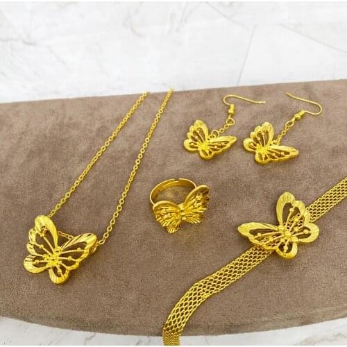 Indian Jewelry sets for women Dubai gold color Flower African wedding bridal wife gifts Necklace earrings Party jewellery set I