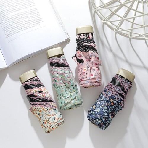 Flower embroidery small portable umbrella bag sun umbrella sunscreen anti UV pocket 50 fold umbrella