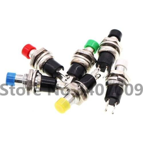 50/100Pcs 7mm 3A/125V 1A/250V OFF-(ON) Thread Multicolor 2 Pins Momentary Push Button Switch 6 Color