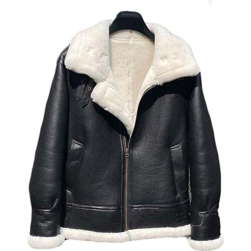 2021 winter mens fashion lamb sheep fur sheepskin leather surface shearling wool lining biker jacket coat