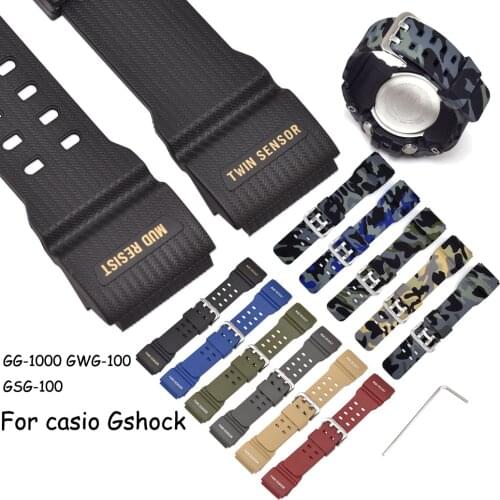Soft Resin Watchband for Casio G-Shock GG-1000 GWG-100 GSG-100 Sport Waterproof Silicone Bracelet Watch Band Strap with Tool