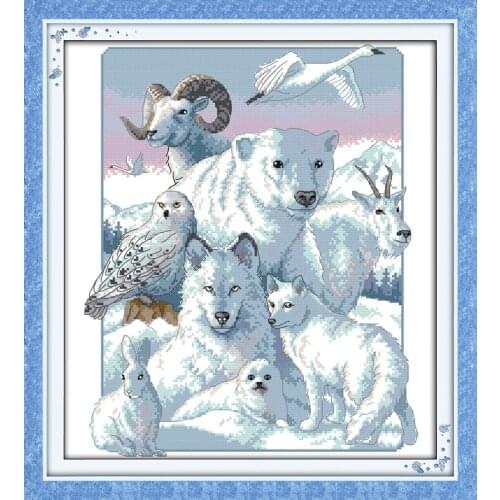 Arctic animals Beginner Cross Stitch Kits Printed Canvas DMC Counted printed Cross-stitch set Embroidery Needlework Kit DIY