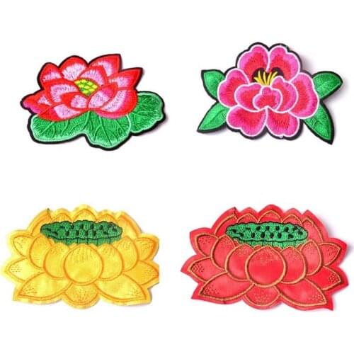 50pcs/Lot Lotus Embroidery Patches Letters Clothing Decoration Accessories Diy Iron Heat Transfer Applique Patches Iron On