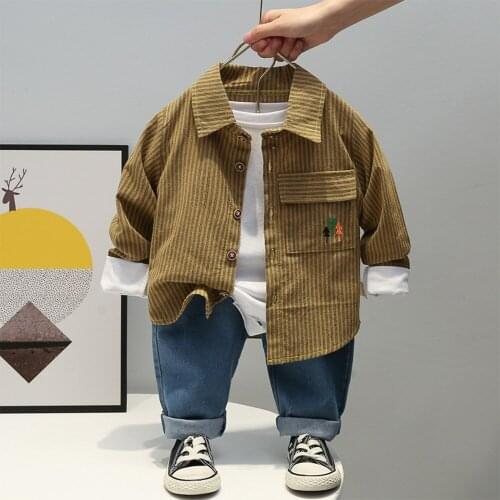 New 2021 Spring And Autumn Style Striped Shirt Childrens Set For Boys Fashion Long-Sleeved Two-piece Set