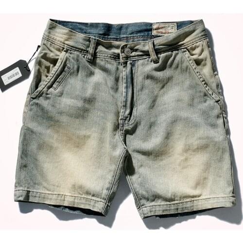 2021 Summer New European and American Heavyweight Denim Shorts Mens Fashion Retro Light Blue Washed Old Casual Five Point Pants