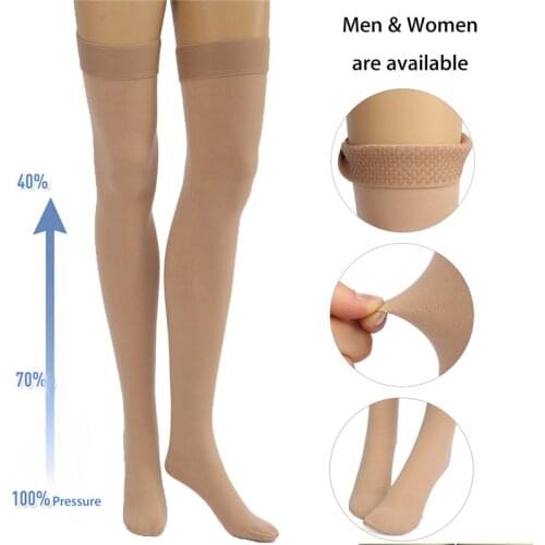 A Pair Medical Prevent Varicose Veins Socks Skin Color Anti Skid Compression High Thigh Stocking Pain Relief Slimming Leg Sock