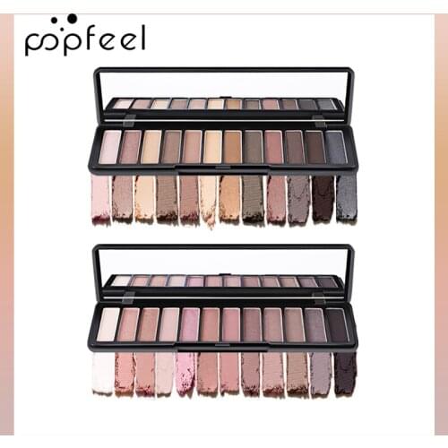 POPFEEL 12 Color Shining Eyeshadow Palette Long Lasting Matte Eyeshadow Smoky Eye Shadow Pallete Waterproof Cosmetics Pigment